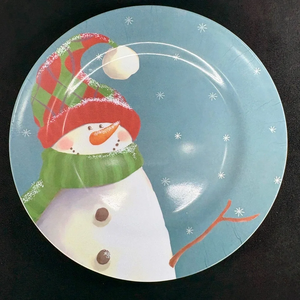 Set of 3‎ Melamine Snowman Plates Winter Holiday Christmas Dinnerware